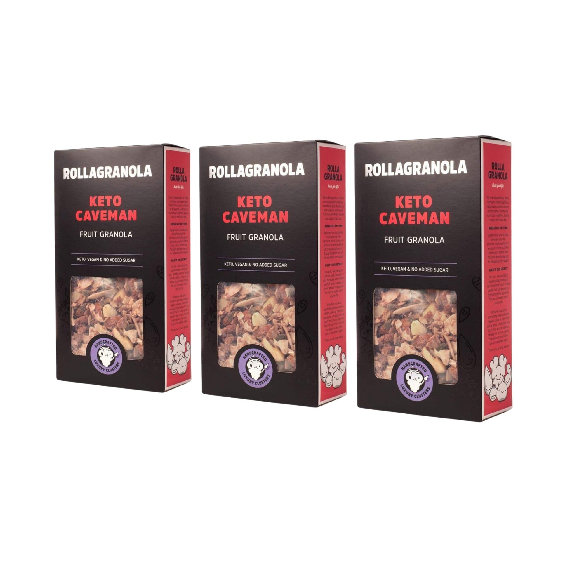 Rollagranola Keto Caveman Fruit Granola - Low Carb, High Energy | 3 x 300g Box