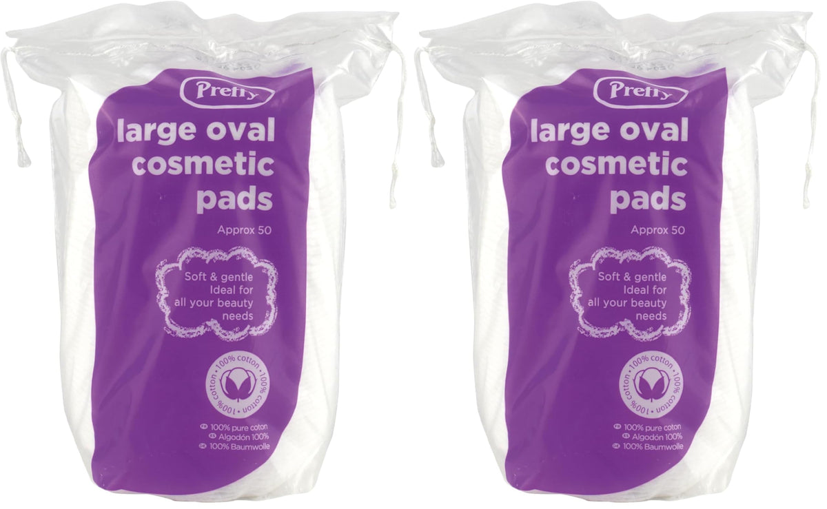 Pretty Large Oval Cotton Cosmetic Pads/Discs - Lint Free, Non Fleecing, 50 Count (Pack of 2)