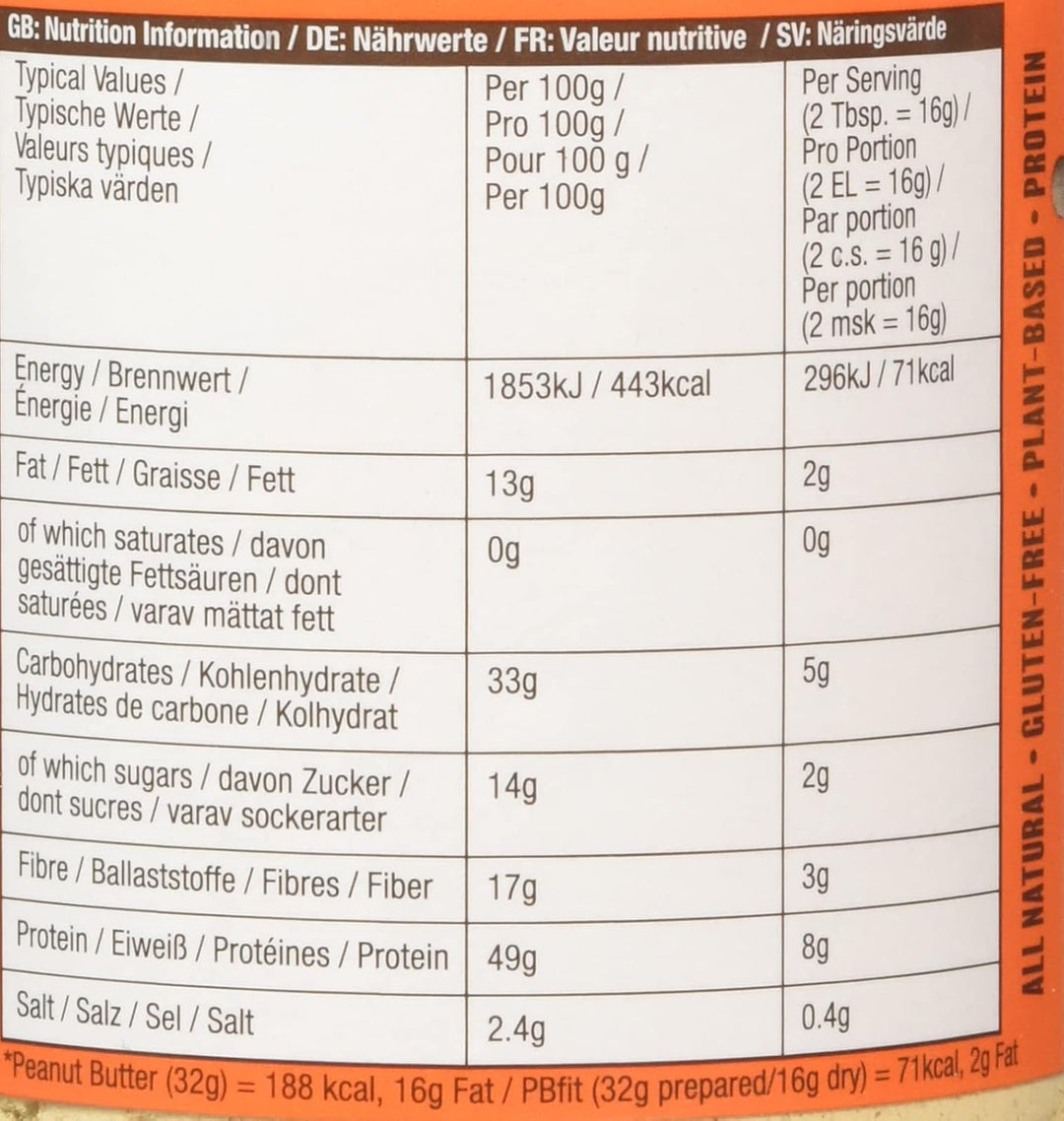 PBfit Peanut Butter Powder - 87% Less Fat, High Protein, Gluten Free, 225g