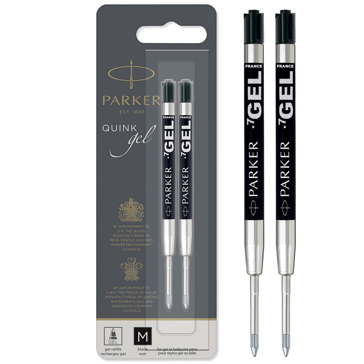 PARKER QUINK Gel Ink Refills - Medium Point (0.7 mm), Black, 2 Count