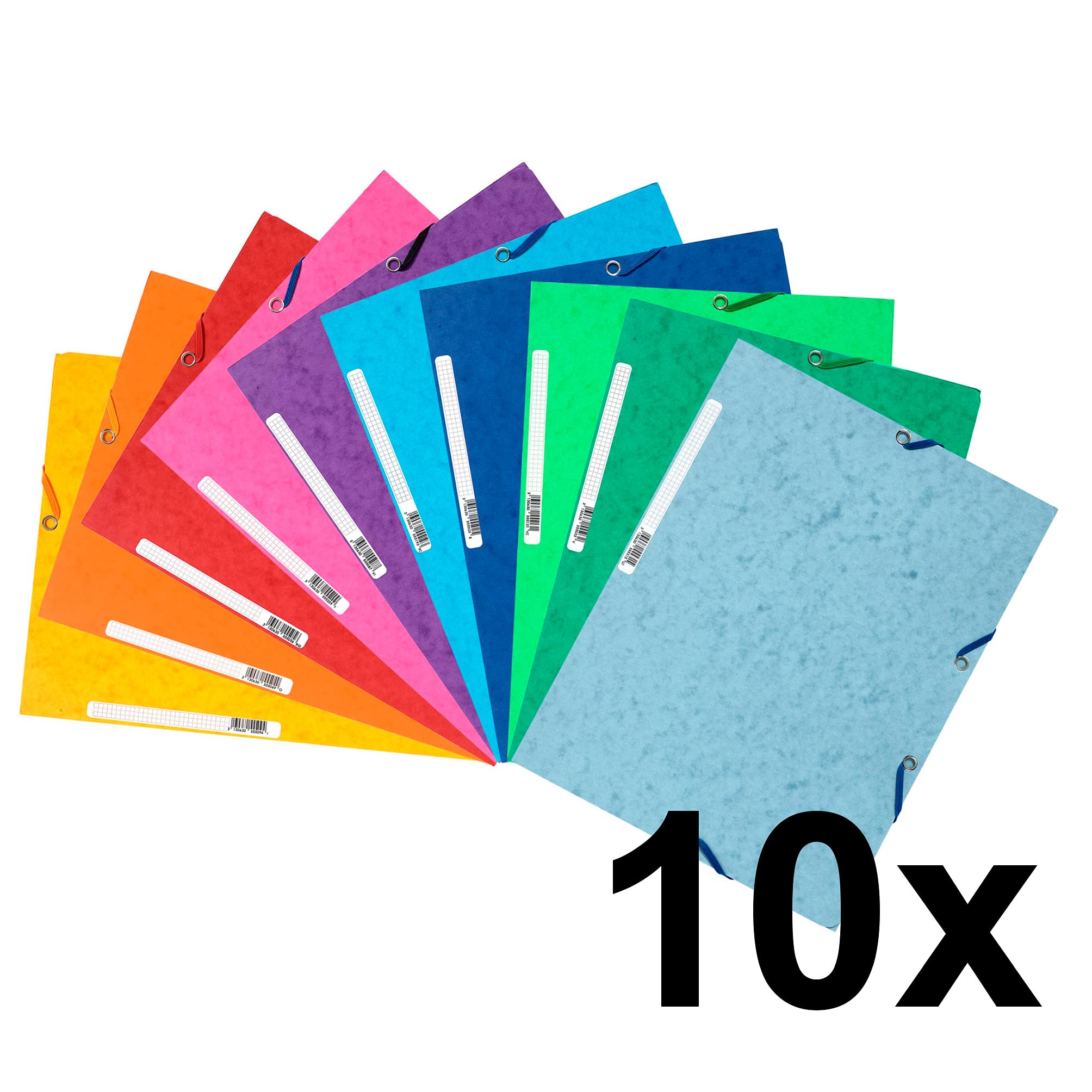 Exacompta Ref 55510E Elasticated 3-Flap File Folders | A4 | Assorted Colours | Pack of 10