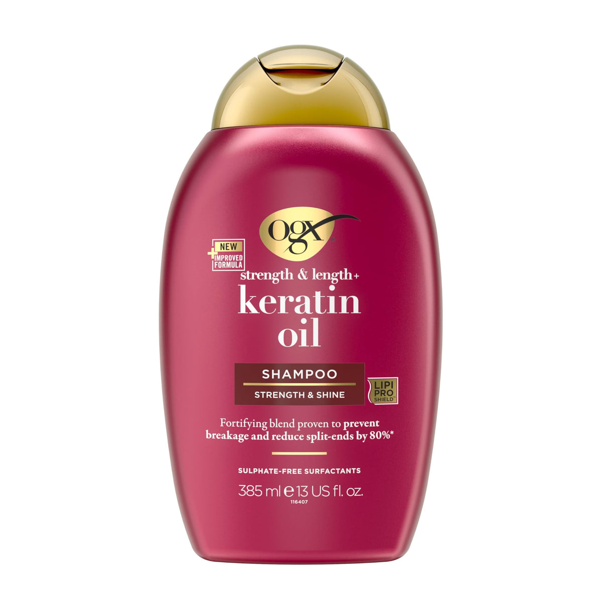 OGX Anti-Breakage Keratin Oil Shampoo - Strengthens Hair, Reduces Split Ends by 80%, 385ml