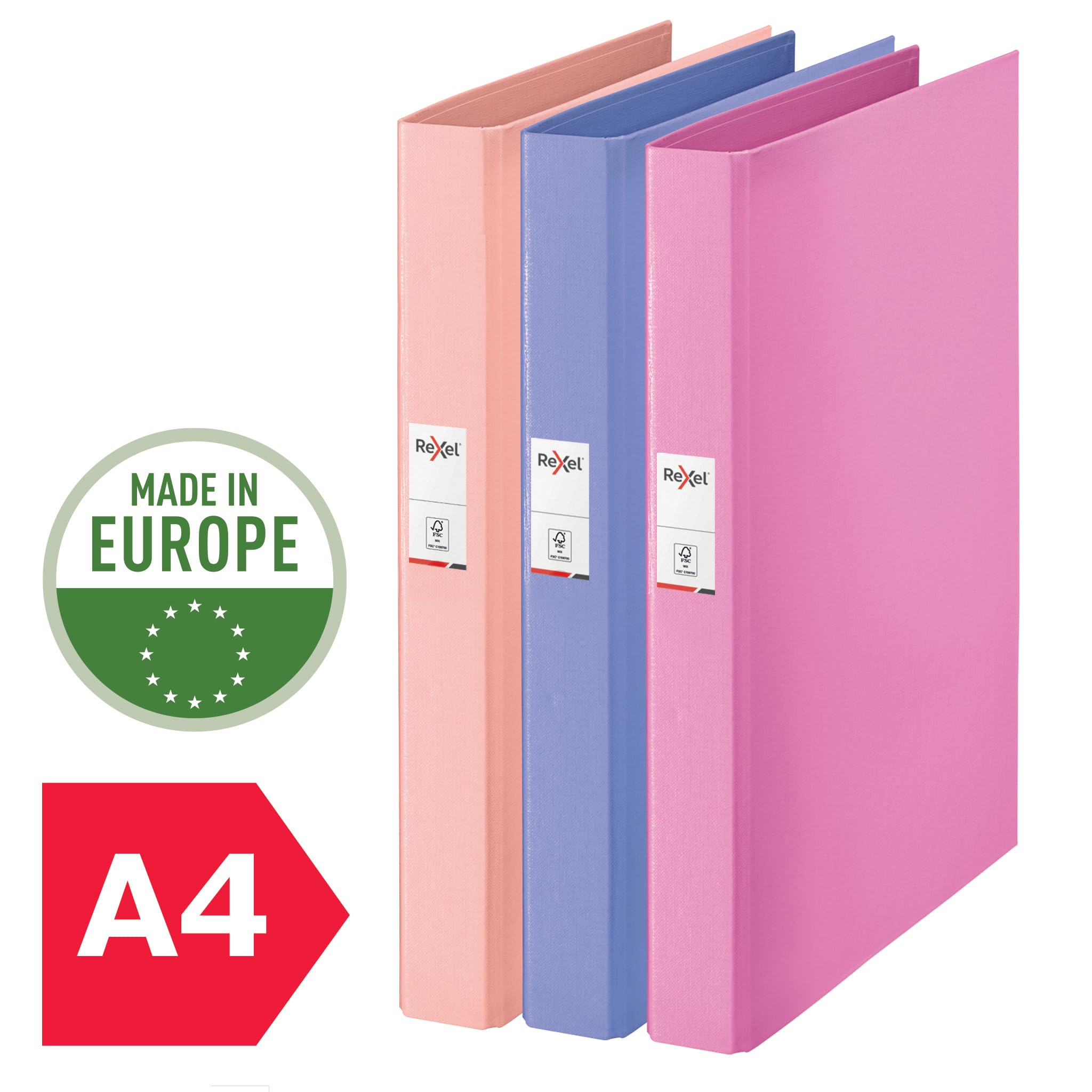 Rexel Solea A4 O-Ring Binder - 2 Ring, 25mm Spine, 190 Sheet Capacity | 3 Pack Pastel Colors 2