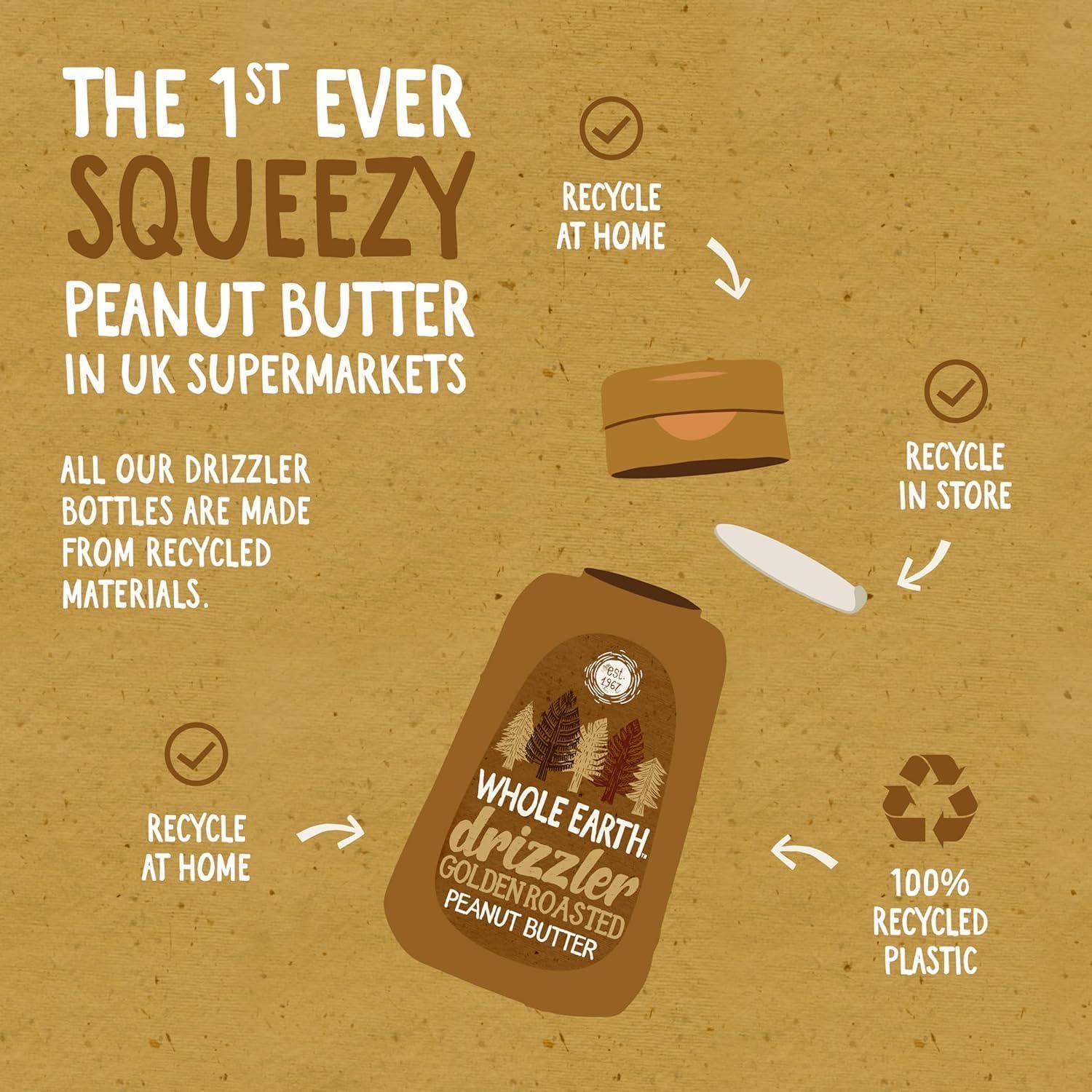 Whole Earth Drizzler Golden Roasted Peanut Butter - Super Smooth Squeezy Runny Nut Spread 6 x 320g 9