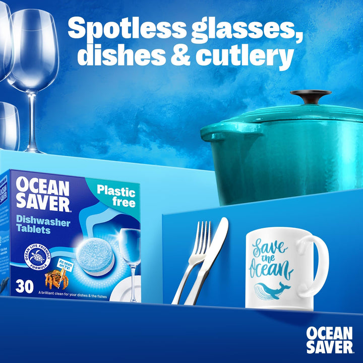 OceanSaver Eco-Friendly Dishwasher Tablets - 100 Pack | Plastic-Free, Non-Toxic Cleaning