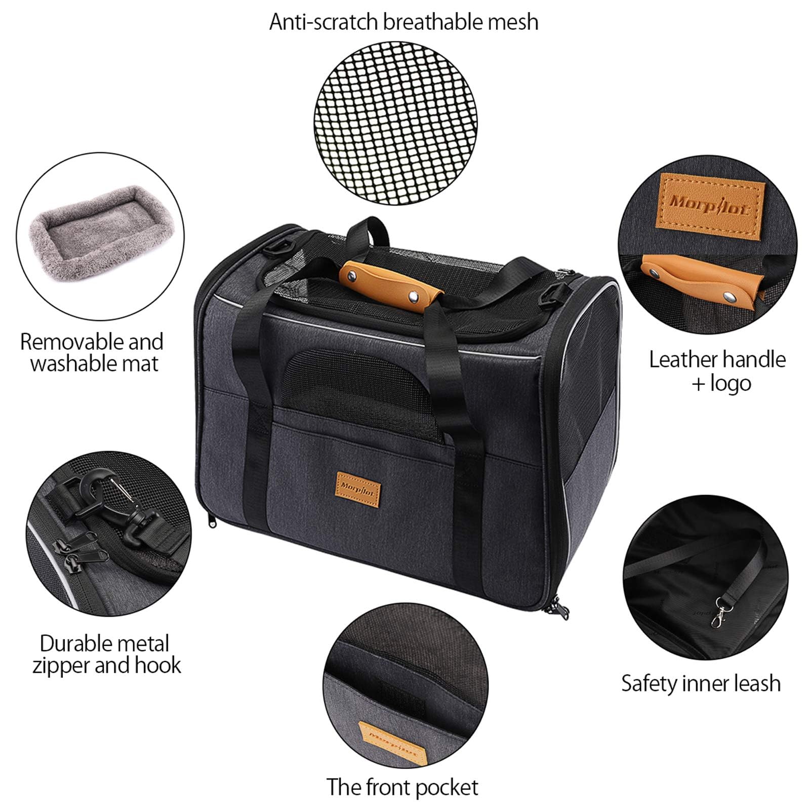 Morpilot Airline Approved Pet Carrier Handbag - Up to 9kg | Polyester | Grey