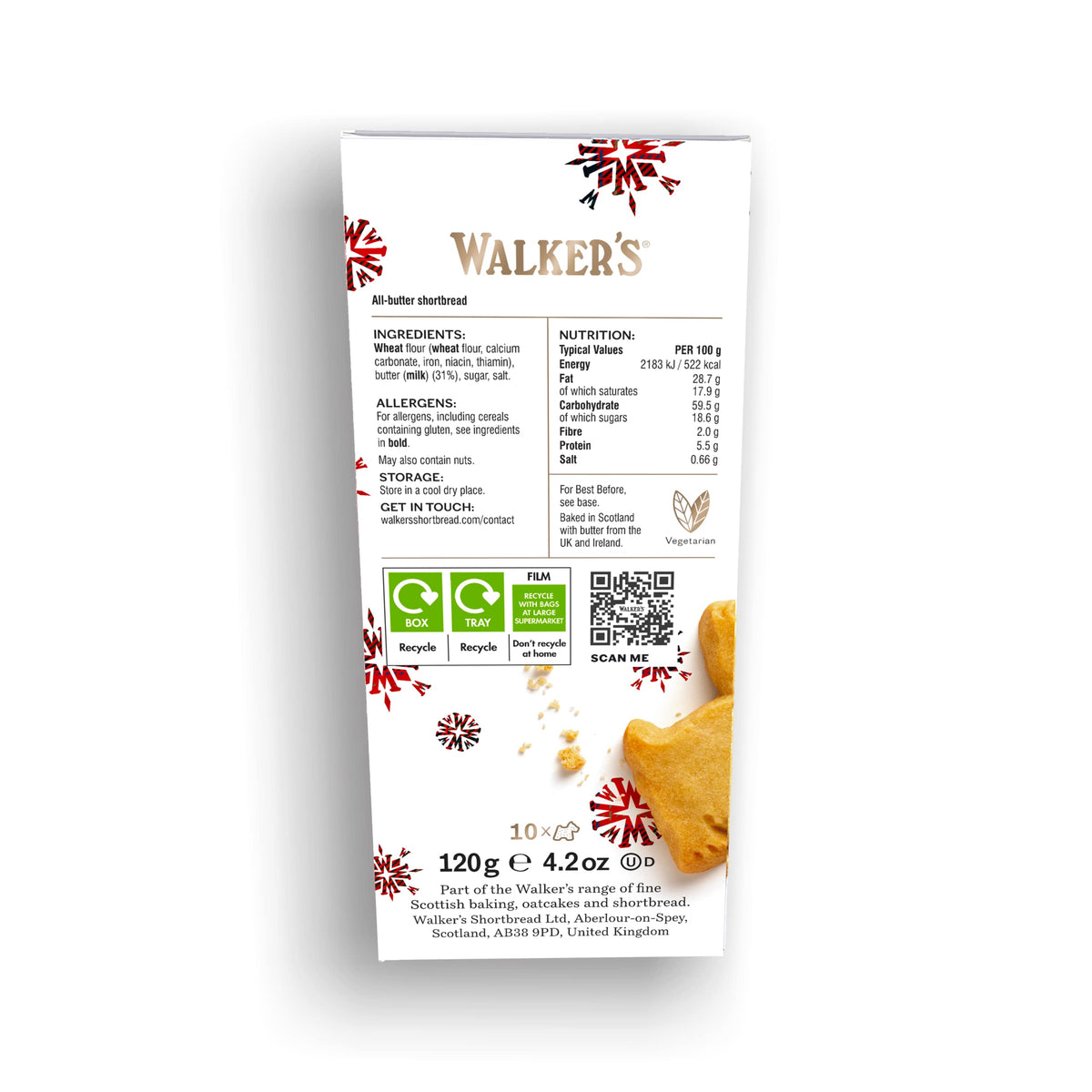 Walker's Festive Scottie Dog Shortbread Biscuits - Scottish Butter, 120g x 12