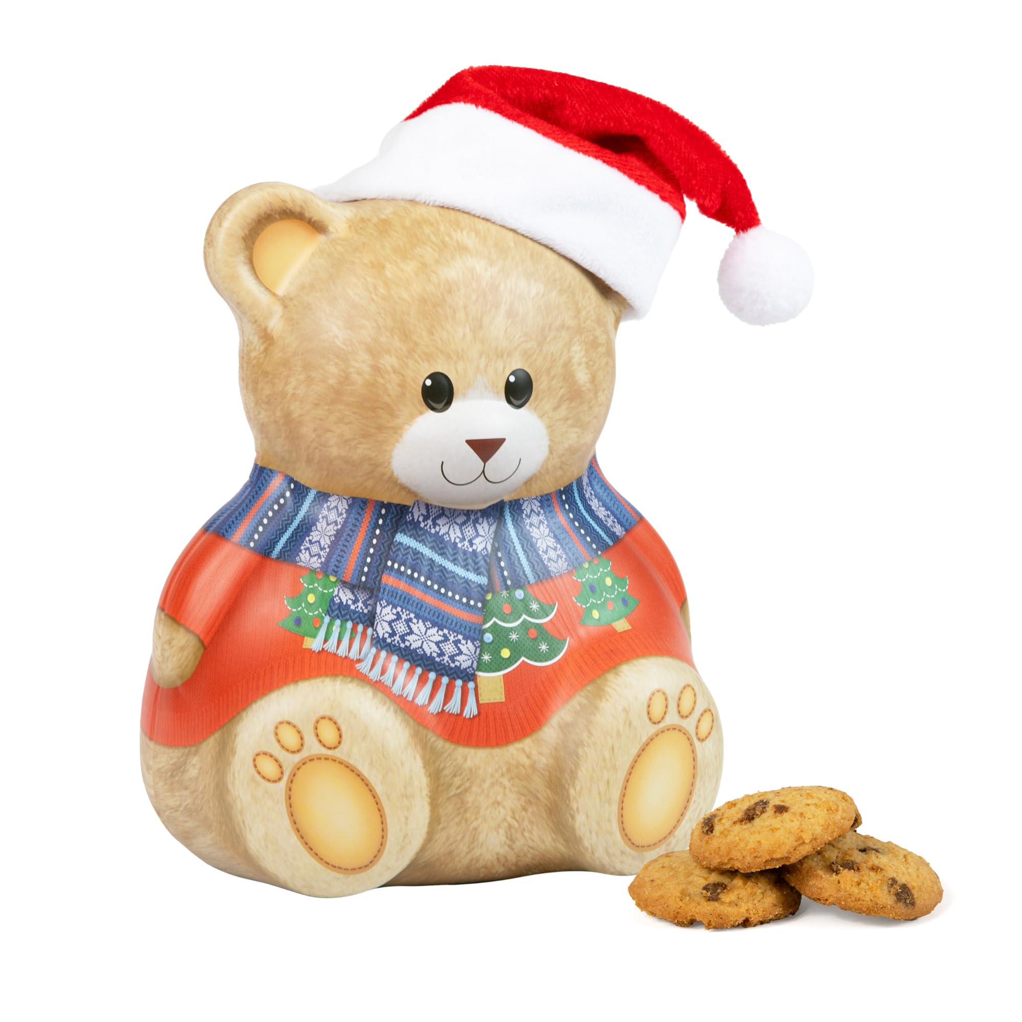 The Silver Crane Co. Christmas Bear Biscuit Tin - 200g Chocolate Chip Cookies | Vegetarian 1