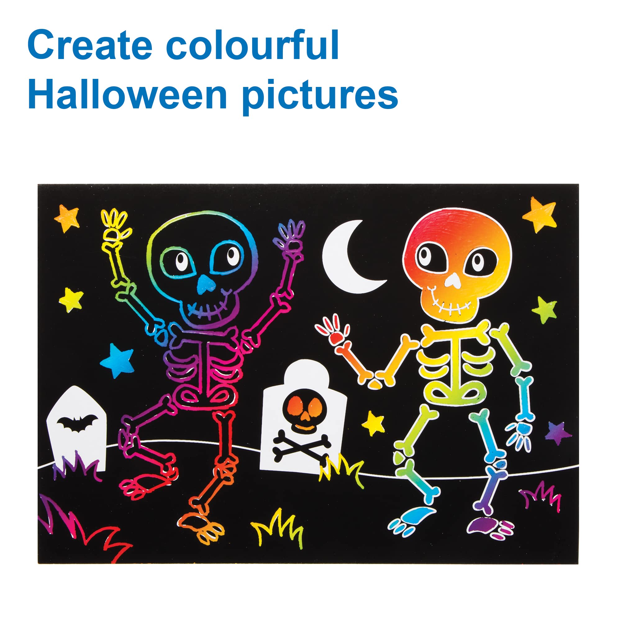 Baker Ross Halloween Scratch Art Pictures - Pack of 8 Rainbow Reveal Craft Set 2