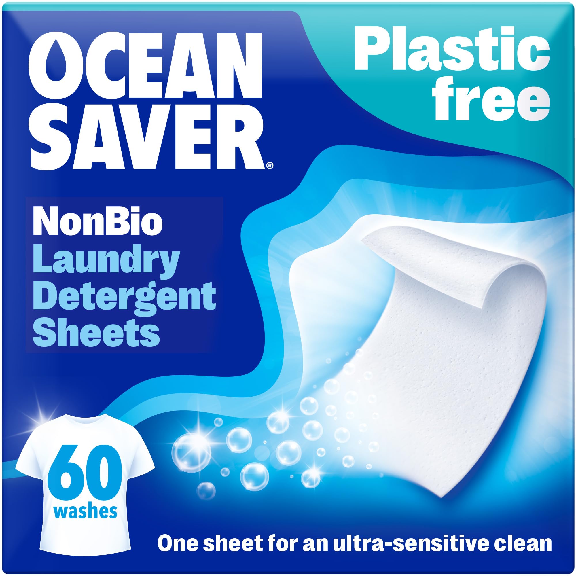 OceanSaver Eco Laundry Detergent Sheets - Non-Bio, 60 Count, Ocean Mist Scent 1