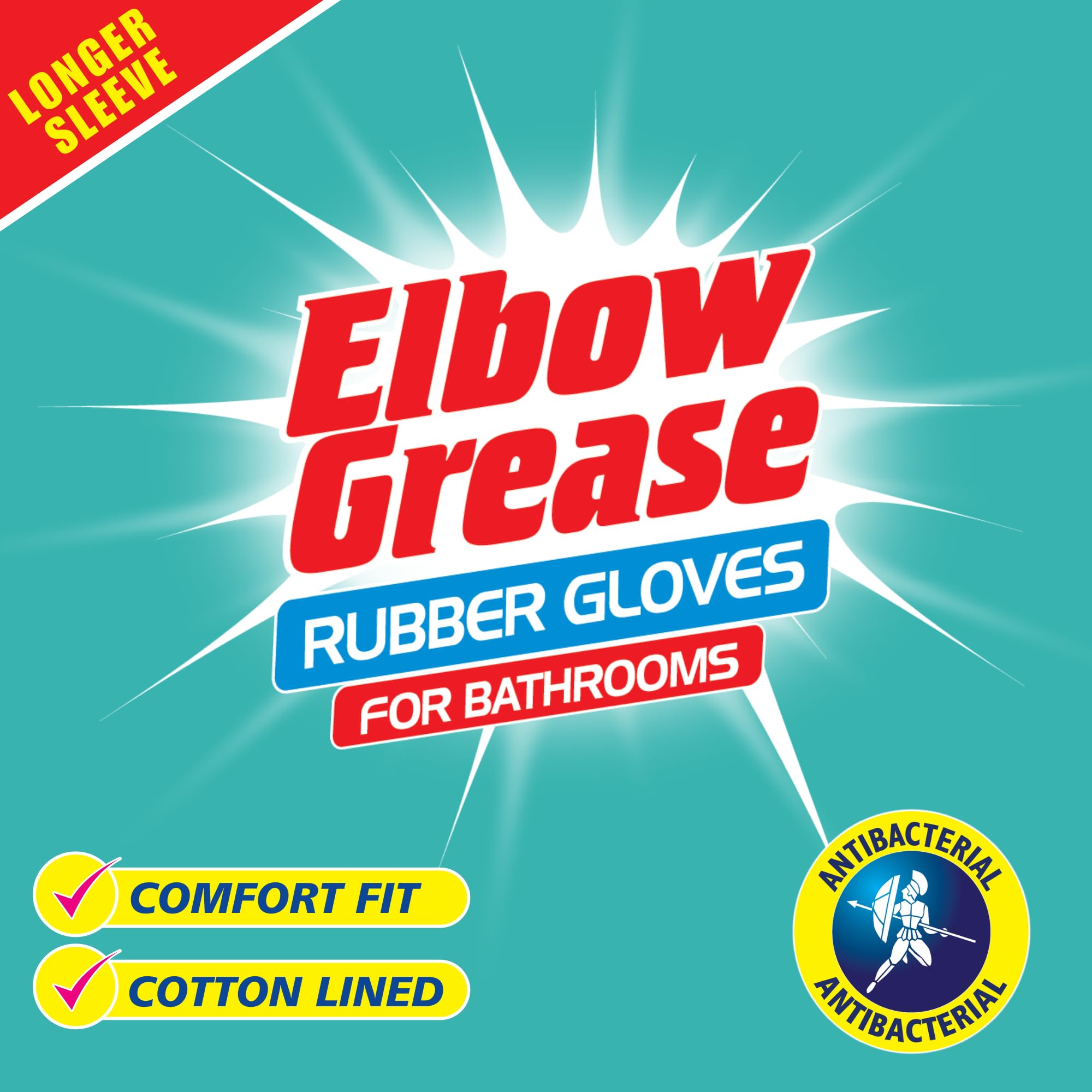 Elbow Grease Rubber Cleaning Gloves - Cotton Lined, Elbow Length, Antibacterial | Size L 3