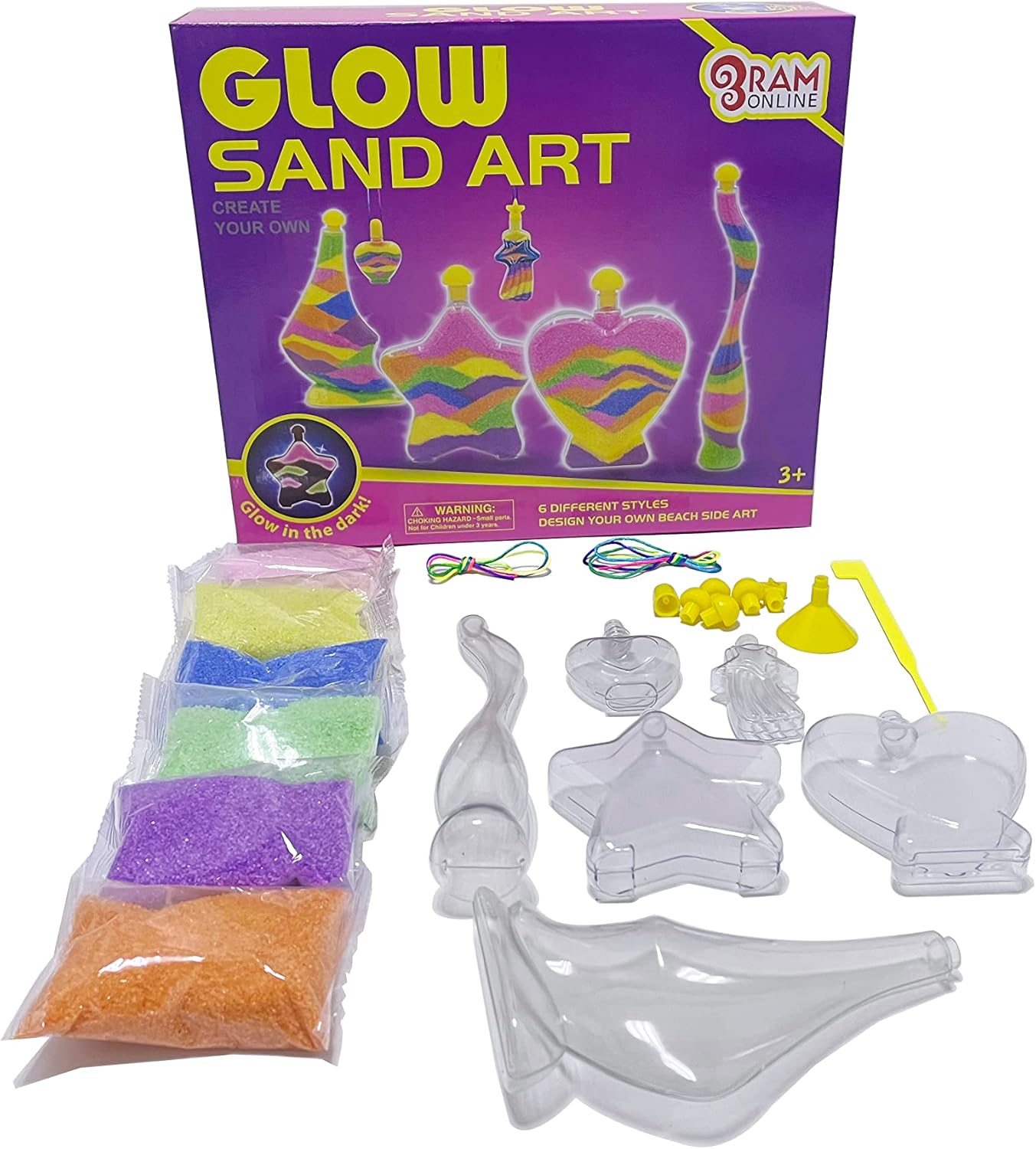 Ram Glow in the Dark Glitter Sand Art Bottles - Kids Craft Kit with 24 Pieces 2