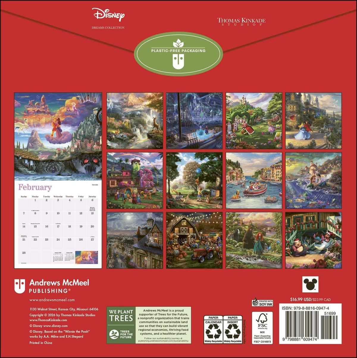 Disney Dreams Collection by Thomas Kinkade Studios 2027 Wall Calendar - 12 x 12 in