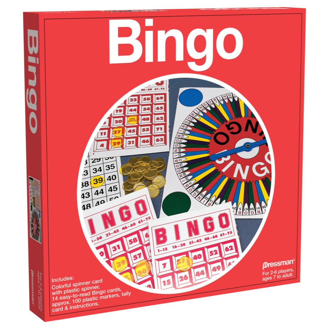 Pressman Classic Bingo Set with Spinner, Bingo Cards & Plastic Markers 1