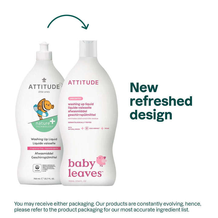 ATTITUDE Baby Washing Up Liquid - EWG Verified, No Added Dyes or Fragrances