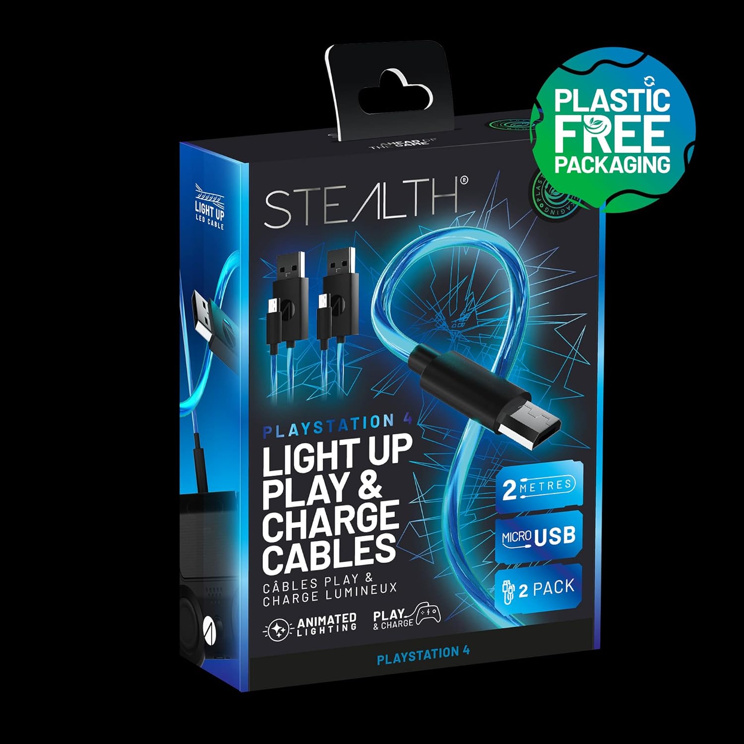 Stealth SP-LED-2M 2m LED Light-Up Twin Play & Charge Cables for PS4 DualShock Controllers 7