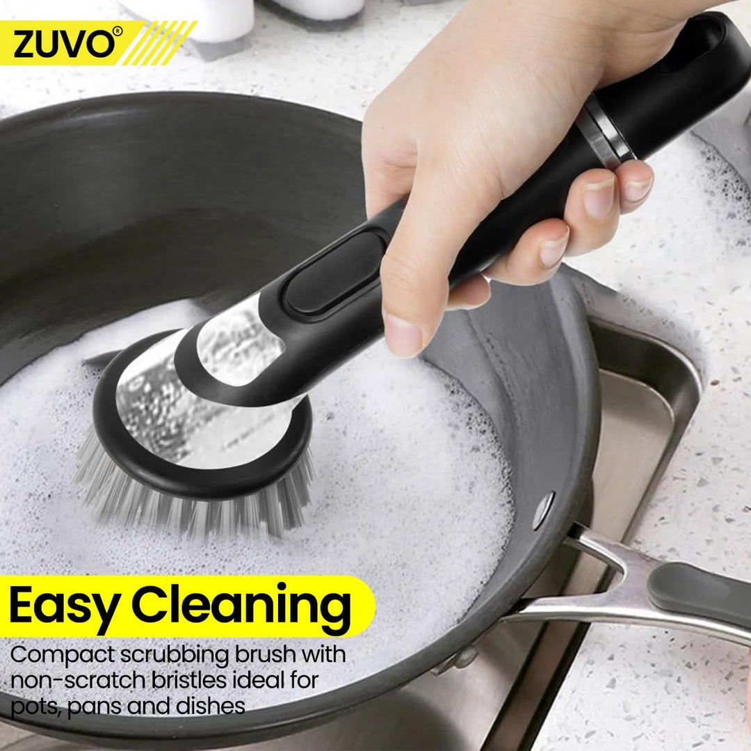 Zuvo - Soap Dispensing Scrubbing Brush with Handle for Kitchen Cleaning