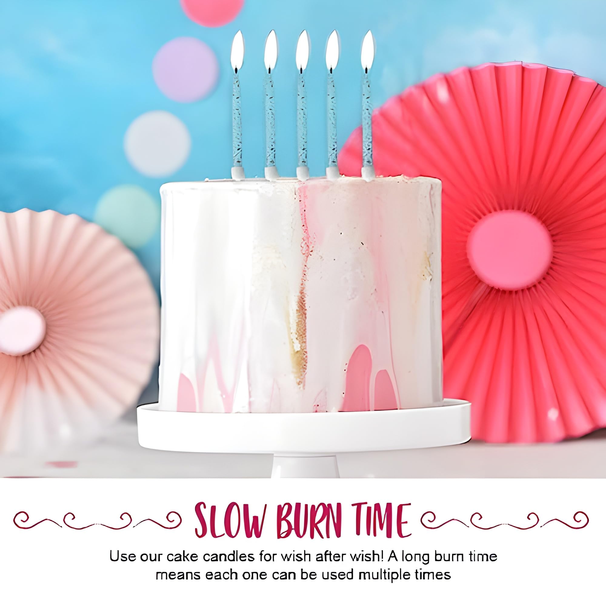 Anniversary House Pale Blue Glitter Birthday Candles Set of 12 with Holders | Unscented Wax | 7.5 cm 6