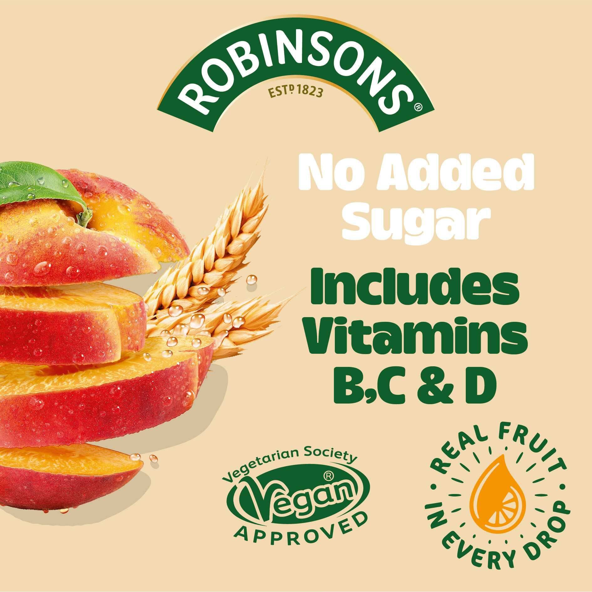 Robinsons Fruit & Barley Peach Squash - No Added Sugar, Low Calorie | 1 L 3