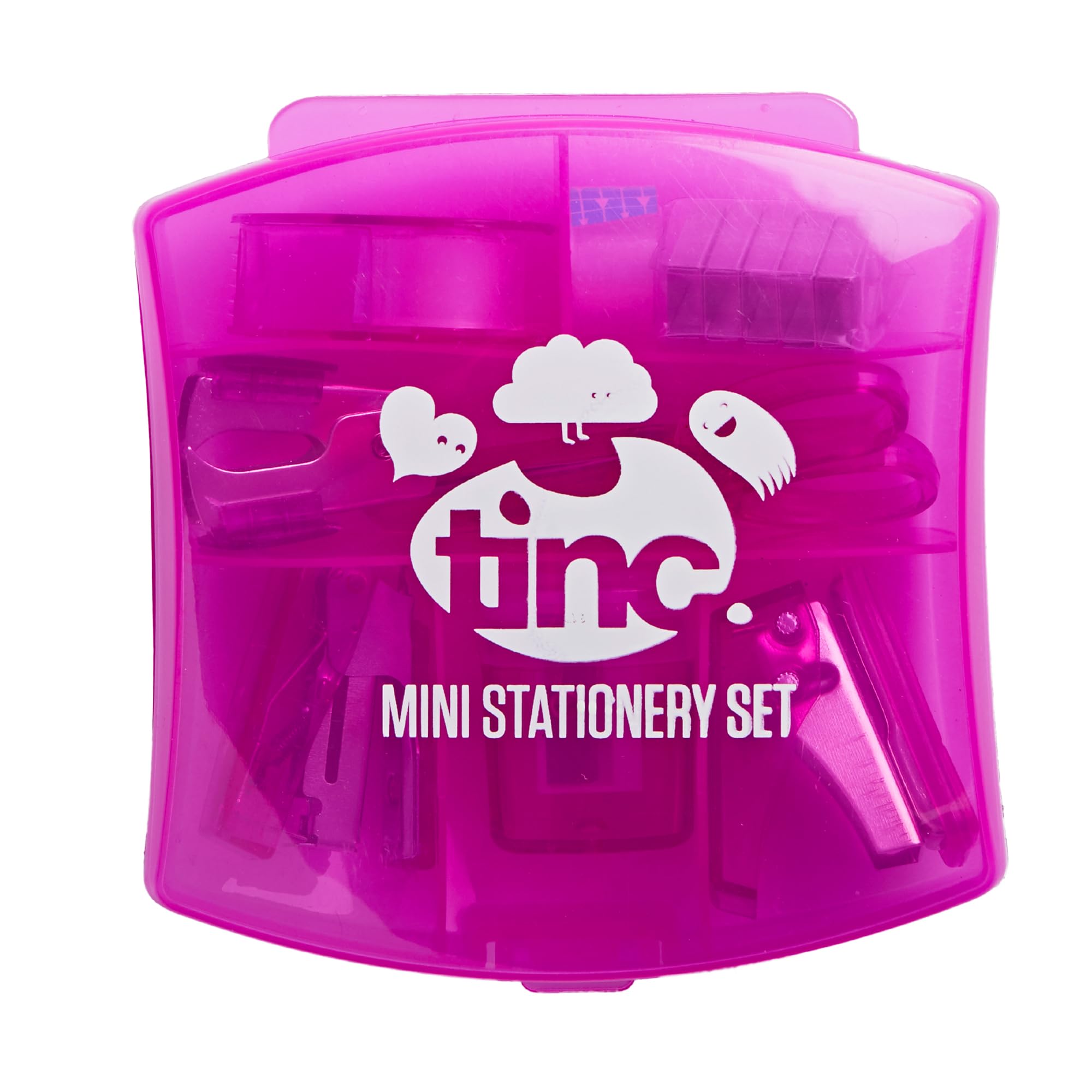 Tinc Mini Stationery Set - Pink | 6 Essentials in Handy Carry Box | Includes Tape & Staple Refills