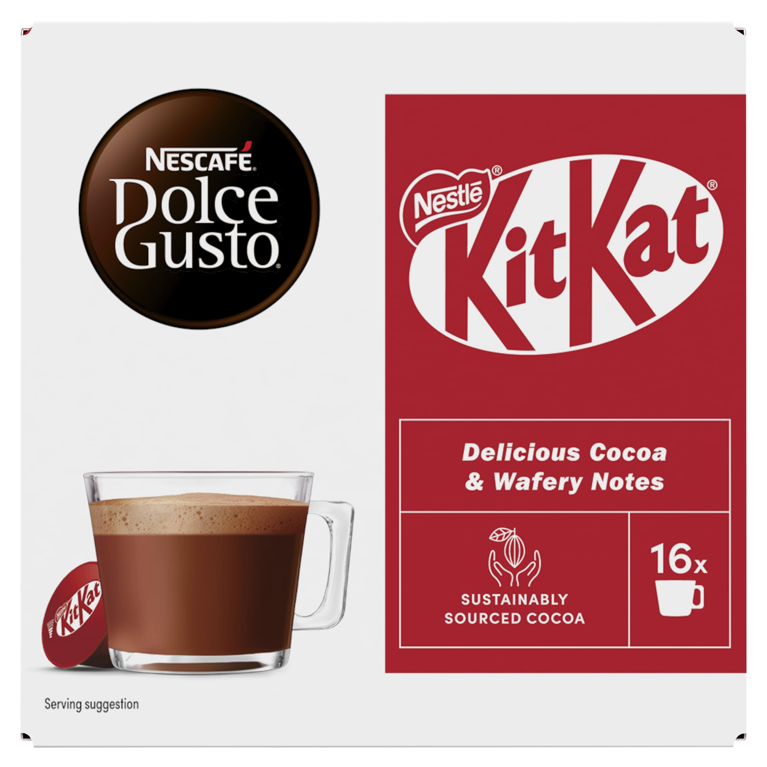 Nescafé Dolce Gusto KitKat Hot Chocolate Capsules - 16 Count (Pack of 3) | Cocoa & Wafer Notes