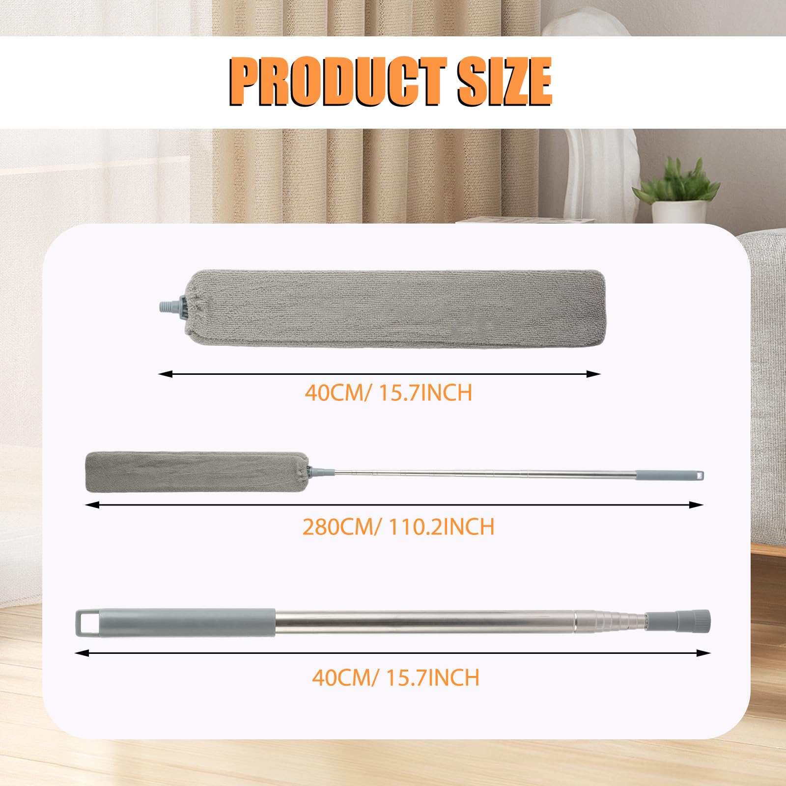 ASelected Microfiber Gap Dust Cleaner - Extendable 40cm to 240cm Pole | Bendable Head | Stainless Steel 2