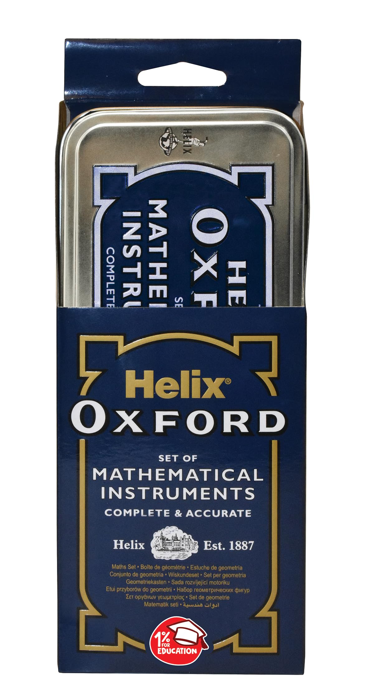 Helix Oxford Maths Set - 10 Piece Geometry Equipment with Storage Tin | Metal Compass | Ruler 2