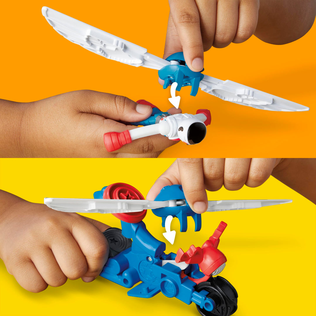 Play-Doh Marvel Captain America Moto-Slicer Playset - Bendy Figure, Motorbike Tool & 3 Tubs, Ages 4+