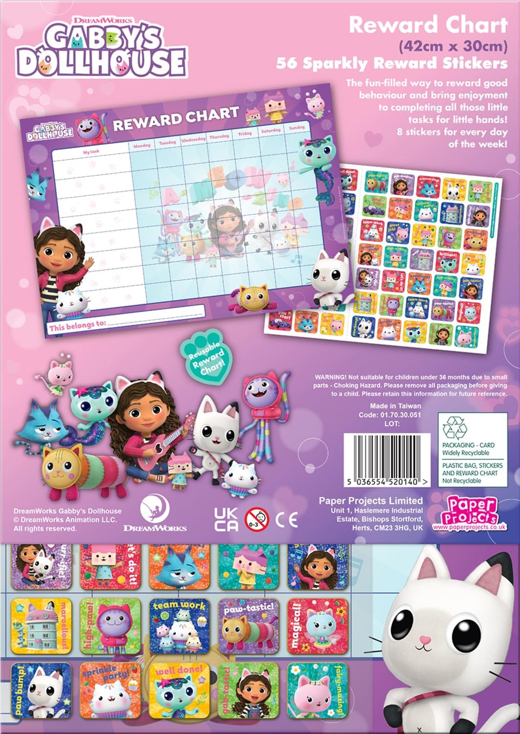 Gabby's Dollhouse Everyday Reward Chart with 56 Sparkly Stickers - Educational Behaviour Reward for Kids 2