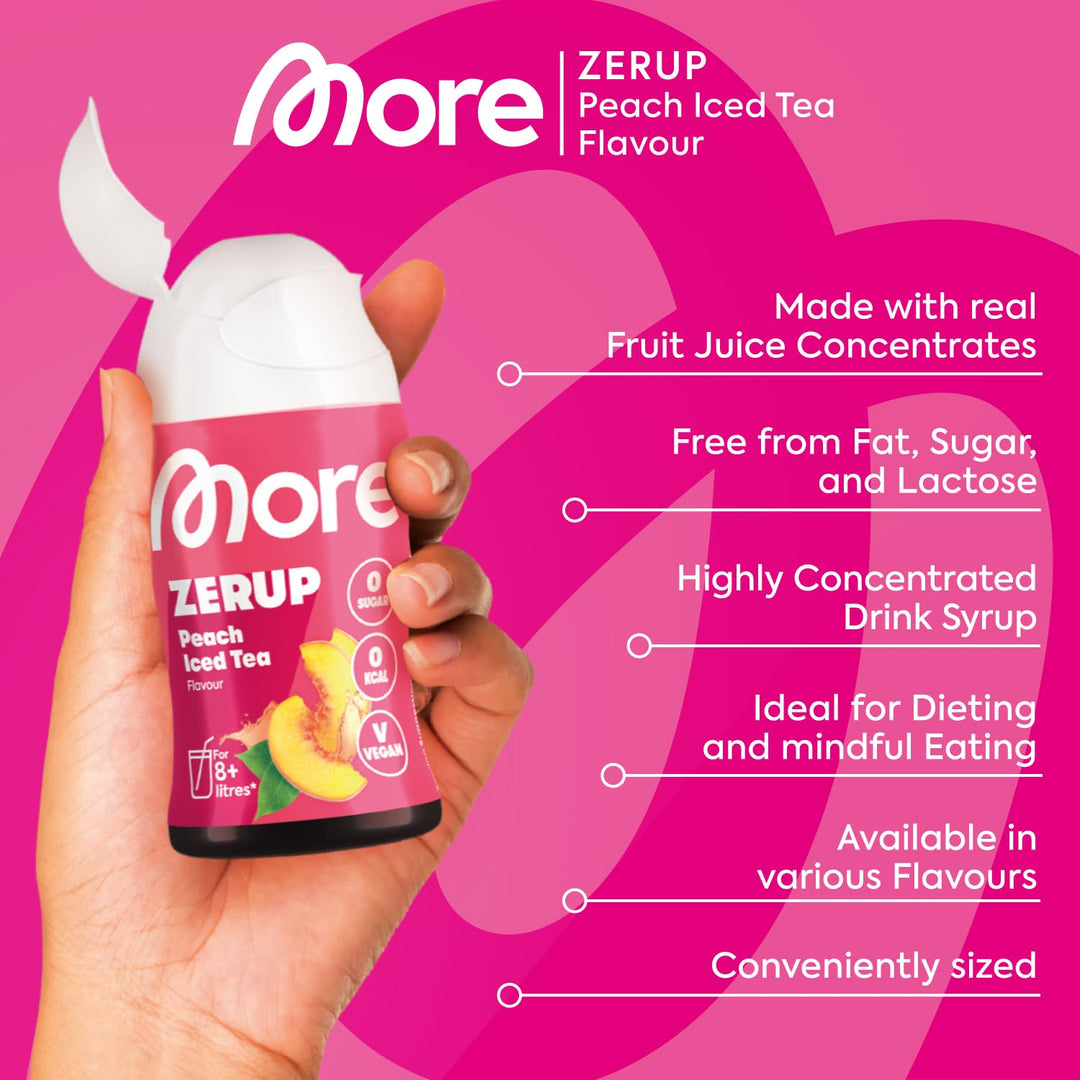 MORE Zerup Peach Iced Tea Zero Calorie Syrup with Real Fruit Extracts, 65ml Concentrate