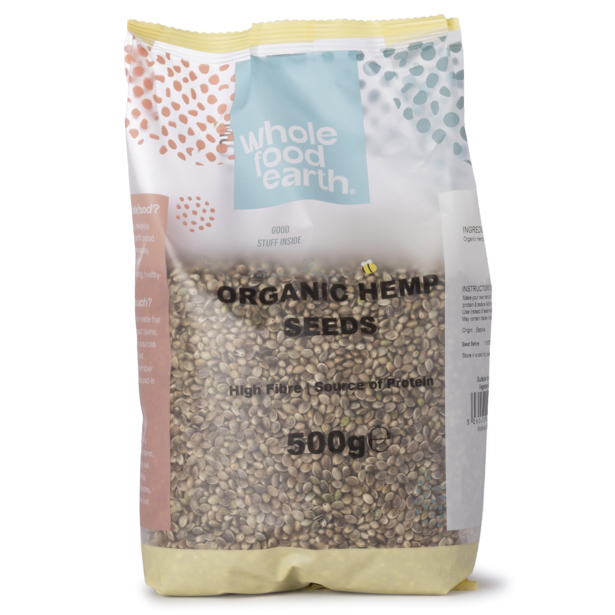Wholefood Earth Organic Hemp Seed - 500g | Raw | High Fibre | GMO Free