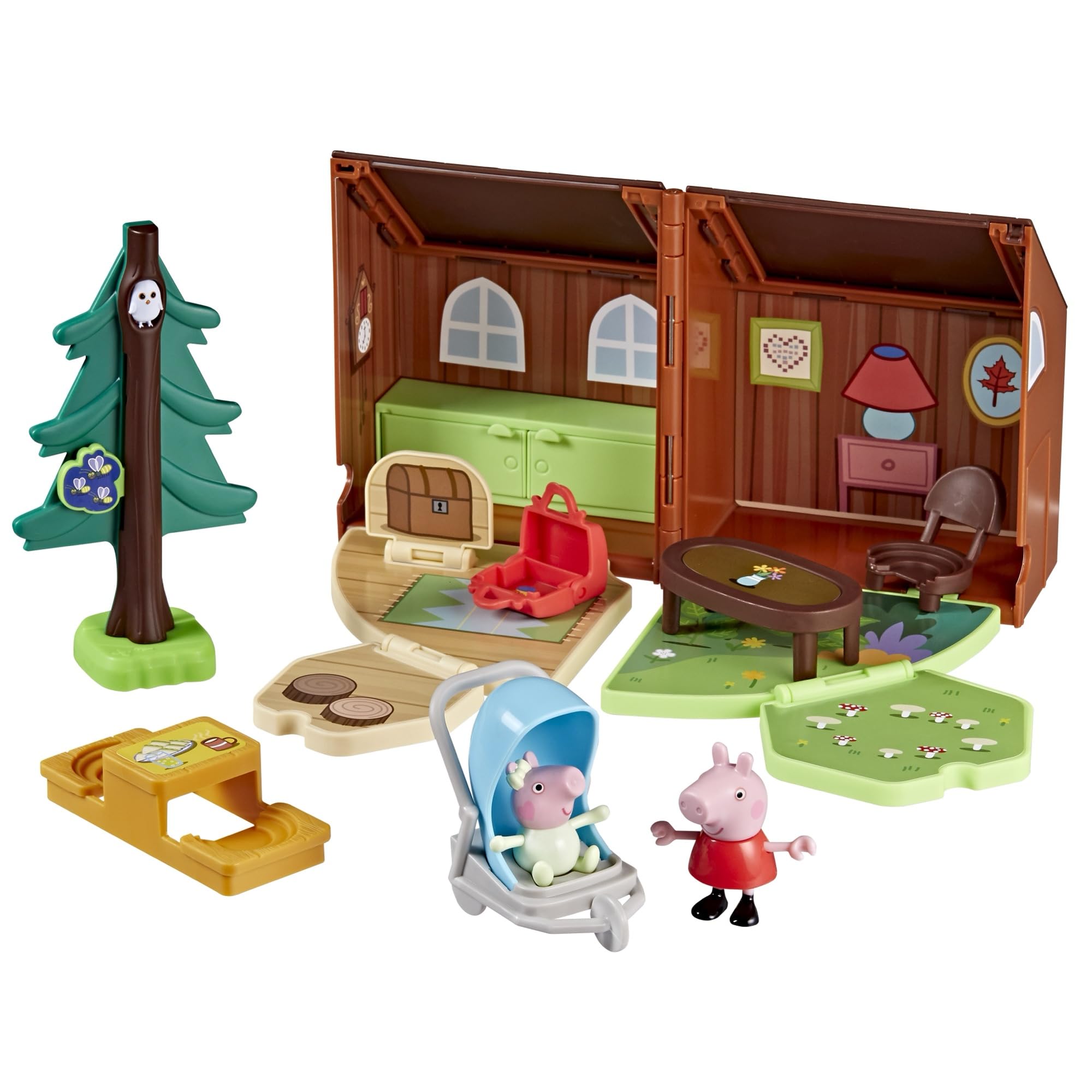 Peppa Pig Peppa's Travels: Cabin Adventure Playset with Fold-Up House, 2 Figures, 6 Accessories | Ages 3+ 1