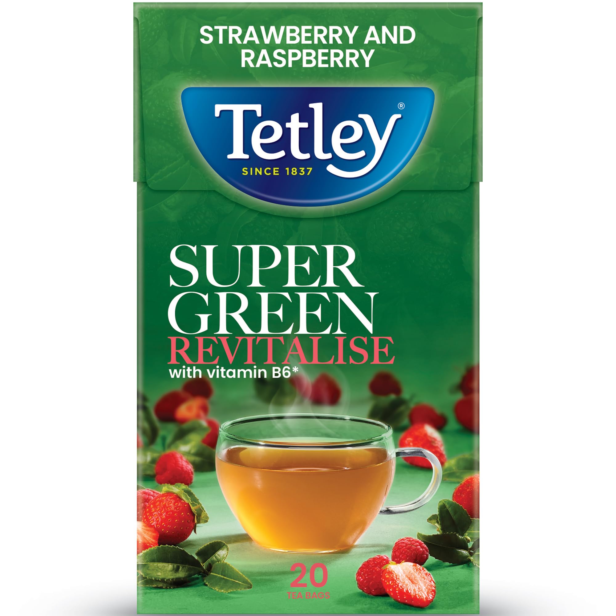 Tetley Super Green Tea Boost Strawberry & Raspberry Teabags - 20 Count 1