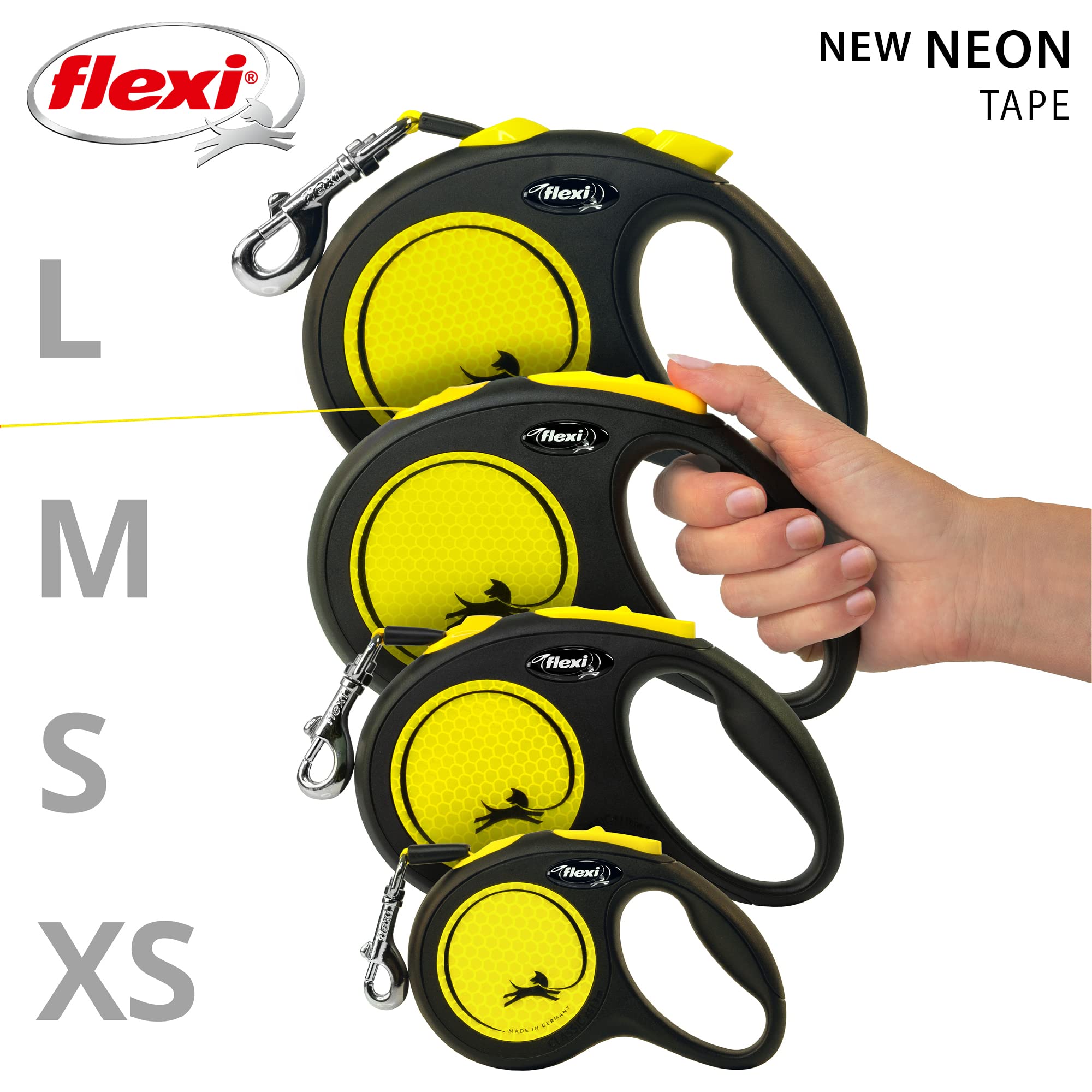 flexi New Neon S Retractable Lead - 5m Tape, High Visibility | Ergonomic Grip 6