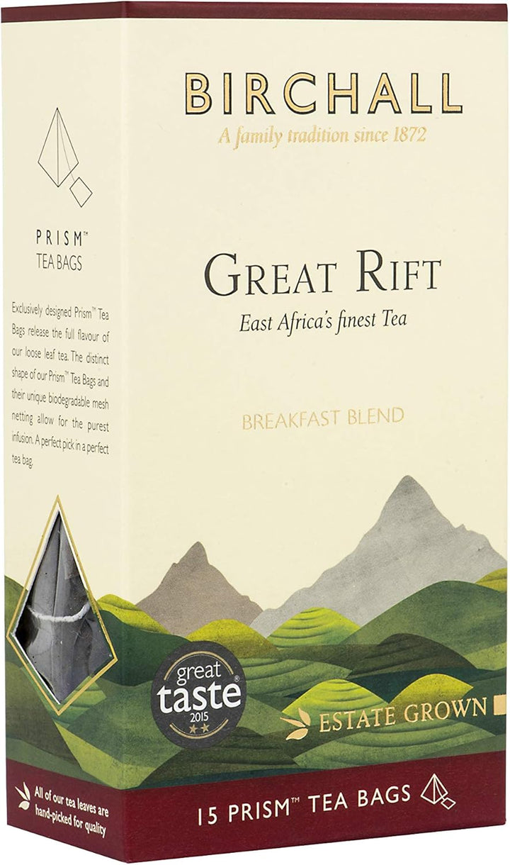 Birchall Great Rift Breakfast Blend Tea Bags, 15 Plant-Based Biodegradable Bags, Rainforest Alliance Certified