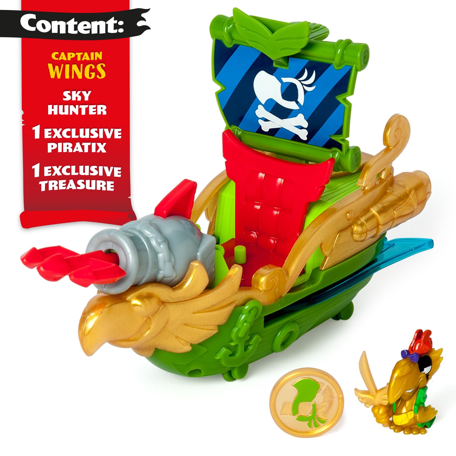 PIRATIX ADVENTURE WORLD Sky Hunter Pirate Ship Playset | Flapping Wings | Fires Cannon | Includes Captain Wings Figure 3