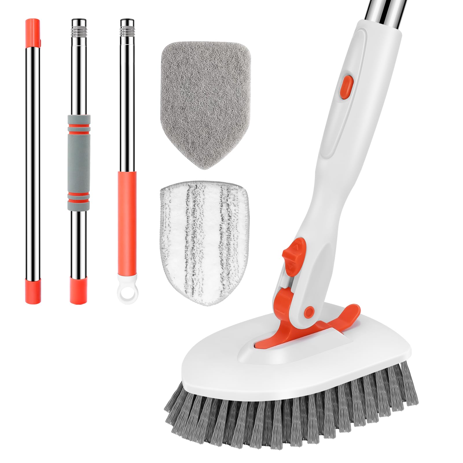 SetSail 3-in-1 Bathroom Cleaning Brush - Adjustable Long Handle, Multi-Angle Head, Non-Slip Grip