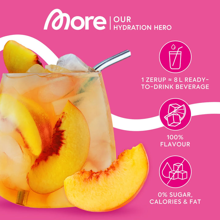 MORE Zerup Peach Iced Tea Zero Calorie Syrup with Real Fruit Extracts, 65ml Concentrate