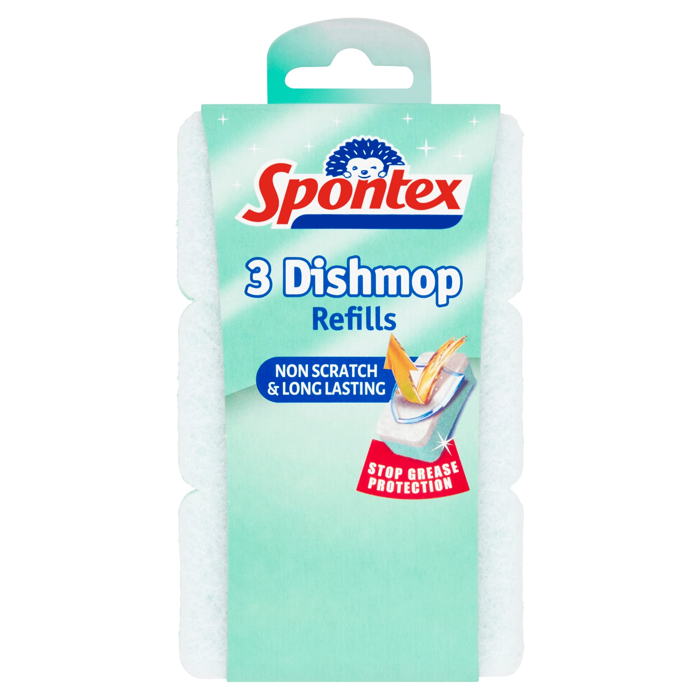 Spontex Dishmop Non Scratch Sponge Refills - 3 Count | Anti-Grease | Recycled Fibres