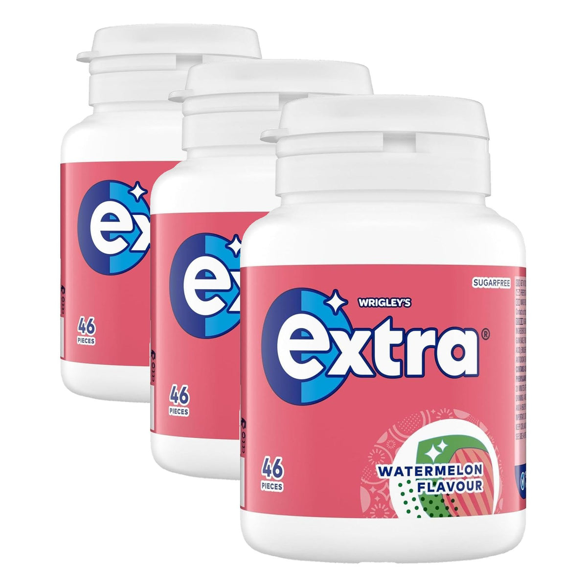 Wrigley's Extra Watermelon Sugar Free Chewing Gum Bottle - 46 Pieces, Pack of 3