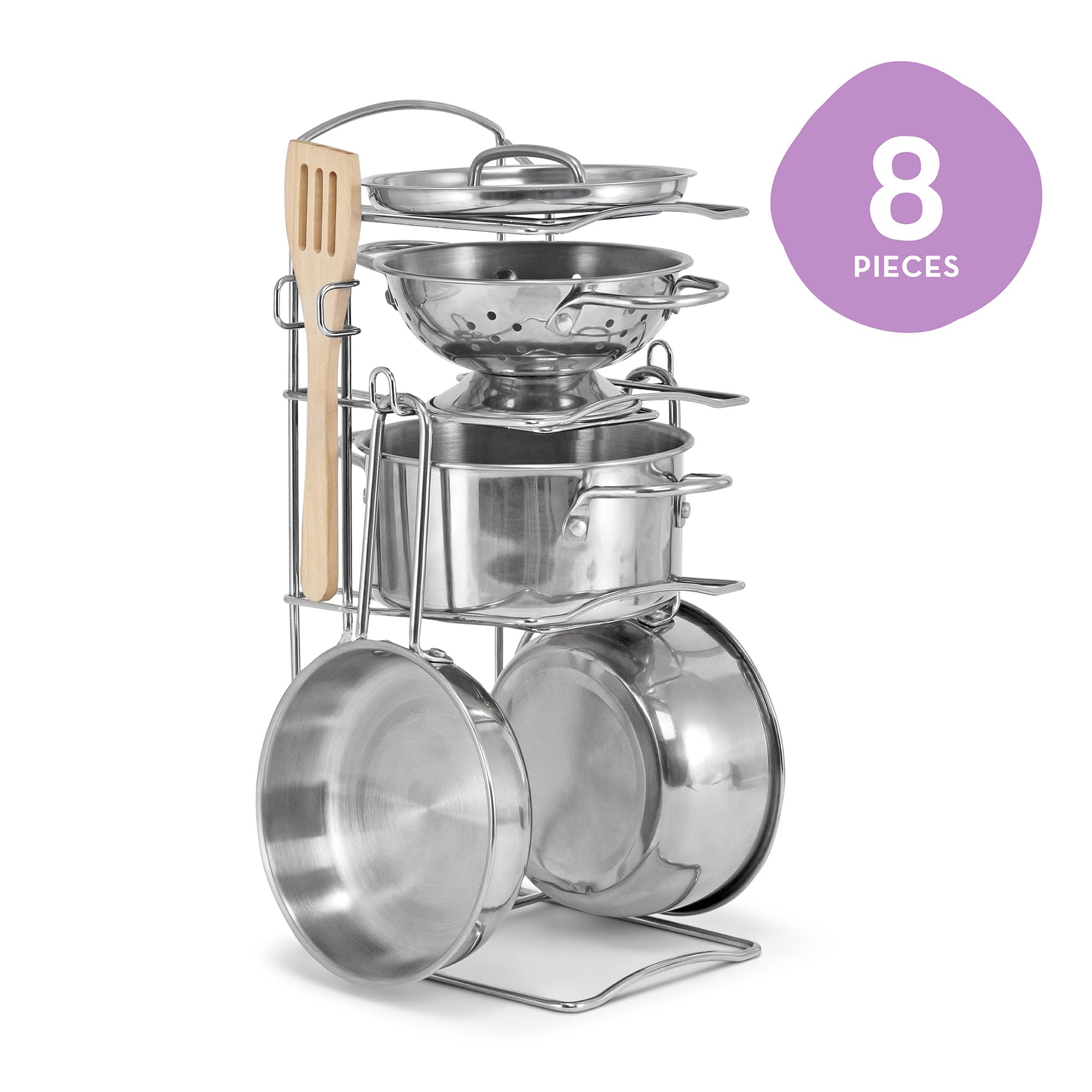 Melissa & Doug Stainless Steel Pots and Pans Pretend Play Kitchen Set - 8 Pcs | Ages 3+ 9