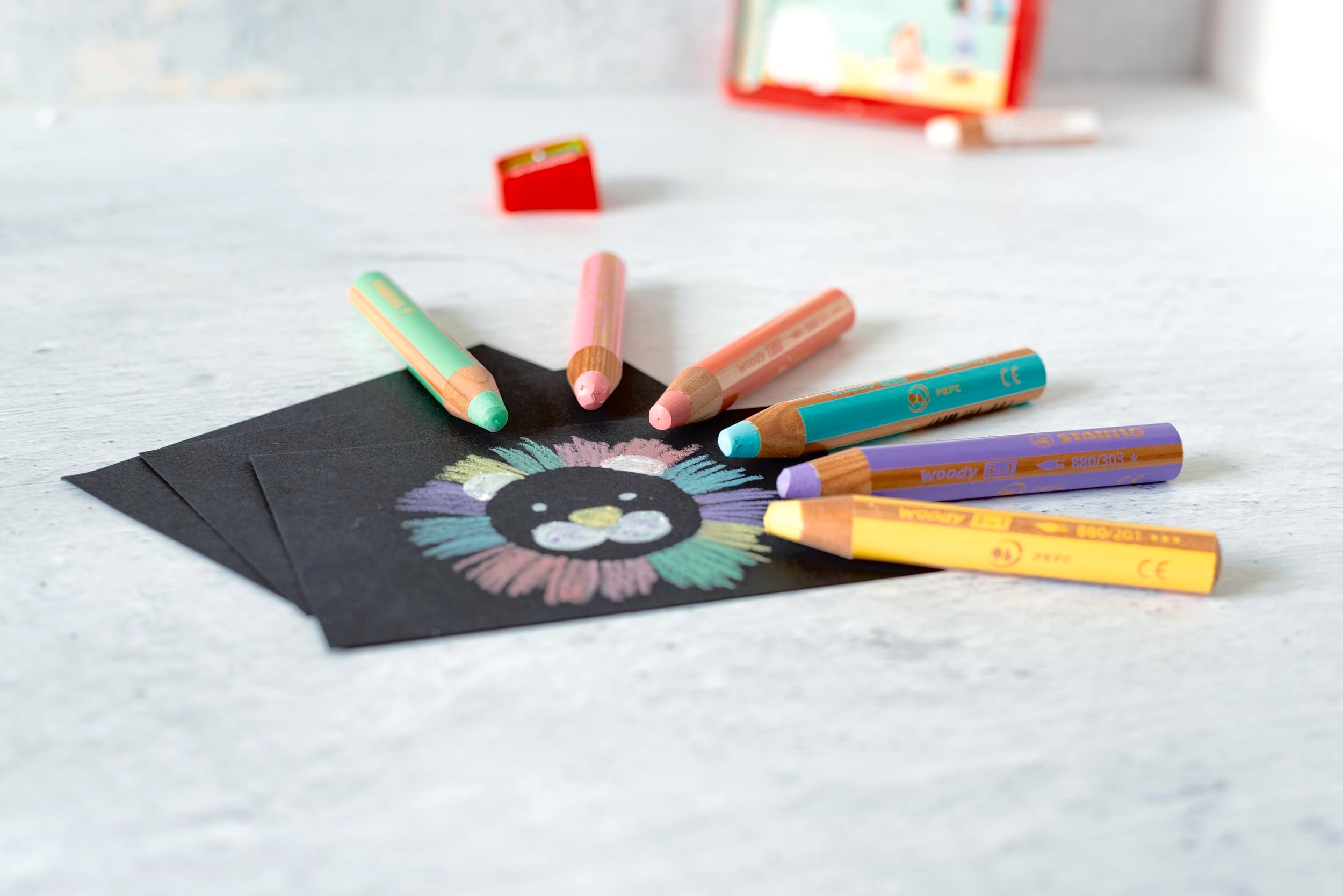 STABILO woody 3-in-1 Multi-talented Coloured Pencils - Pastel Assortment | 6 Count 6