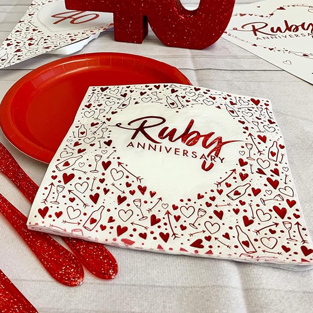 Anniversary House Ruby 40th Anniversary 3-Ply Lunch Napkins | Pack of 16