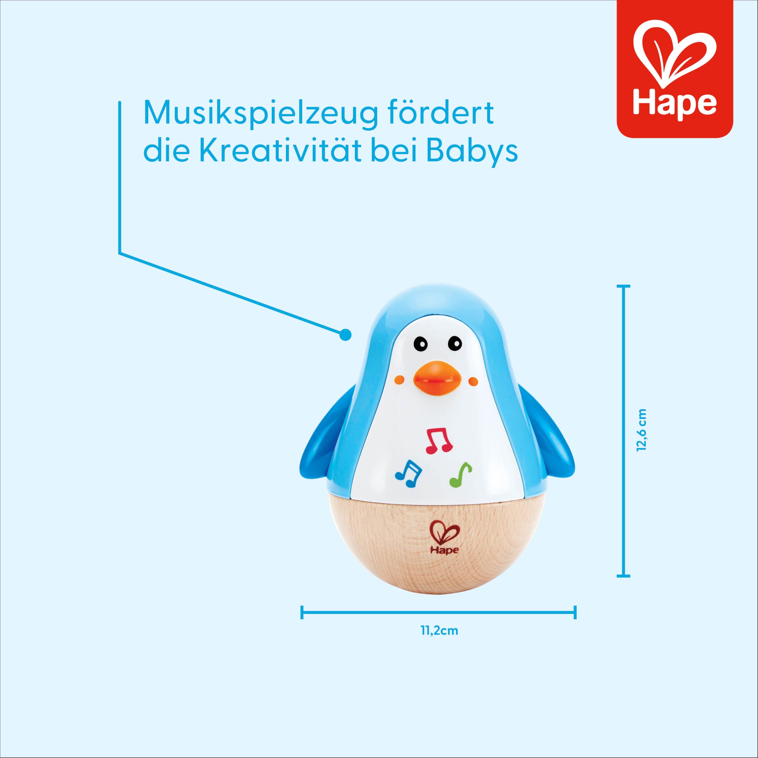 Hape Penguin Musical Wobbler - Roly-Poly Toy with Soothing Tinkling Sounds for Babies 6 Months+