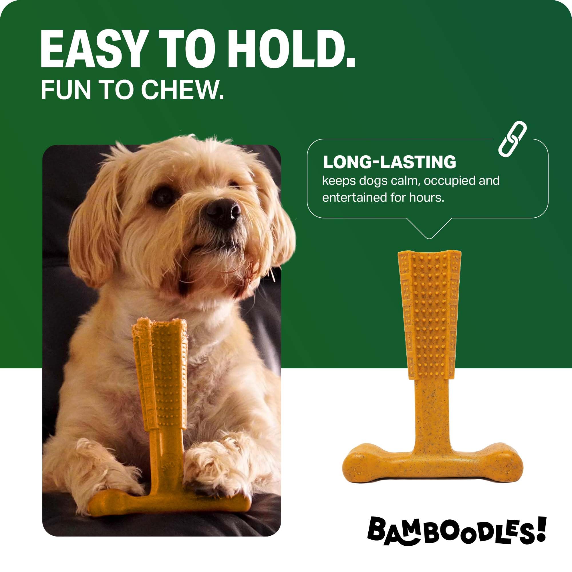 Bamboodles T-Bone Dog Chew Toy - Medium Size | Peanut Butter Flavour | Durable Bamboo Blend