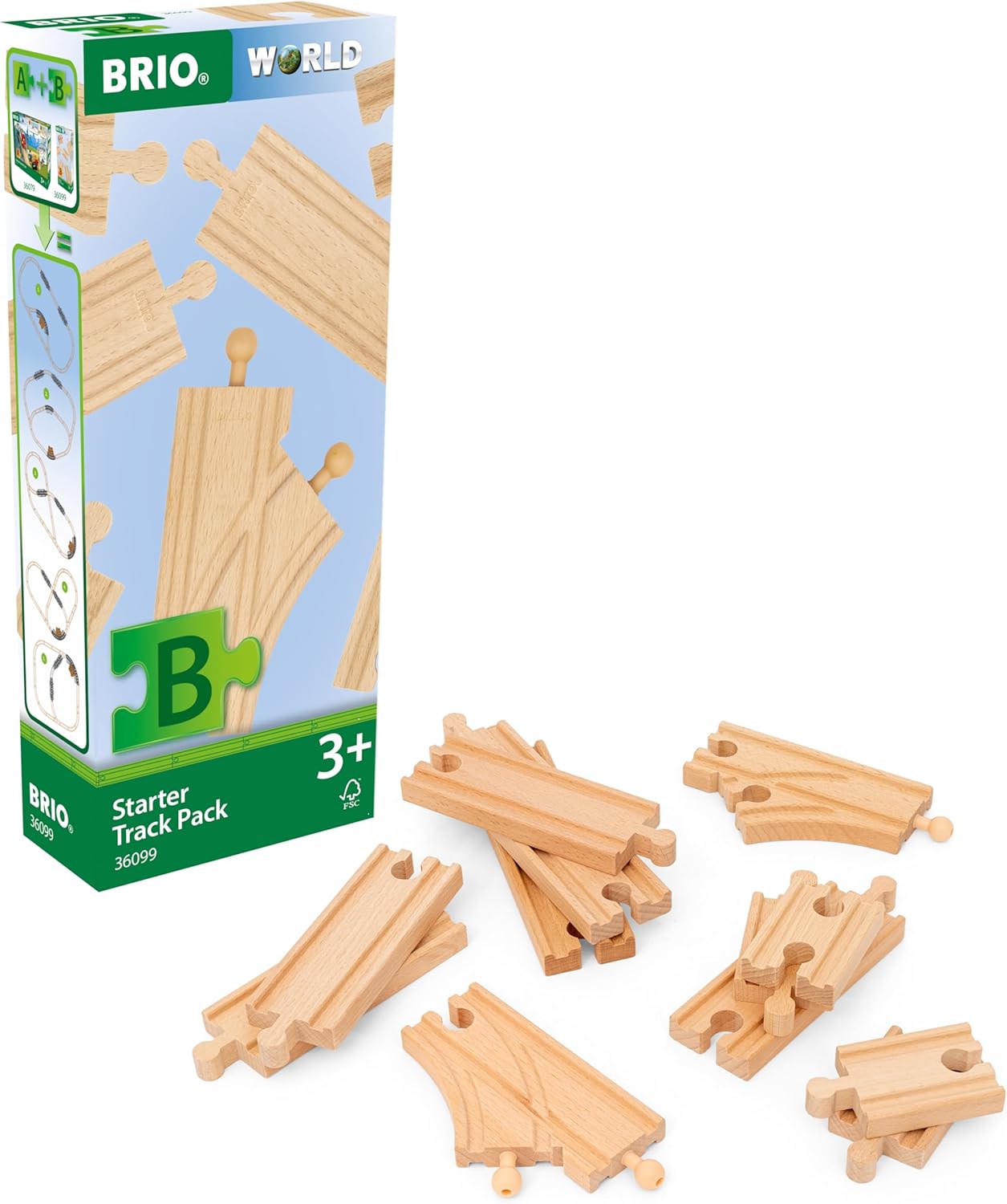 BRIO World Starter Wooden Railway Train Track Pack - 12-Piece Expansion Set for Kids 1