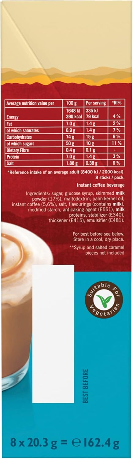 Kenco - Salted Caramel Iced/Hot Latte Instant Coffee Sachets (Pack of 5, 40 Total)