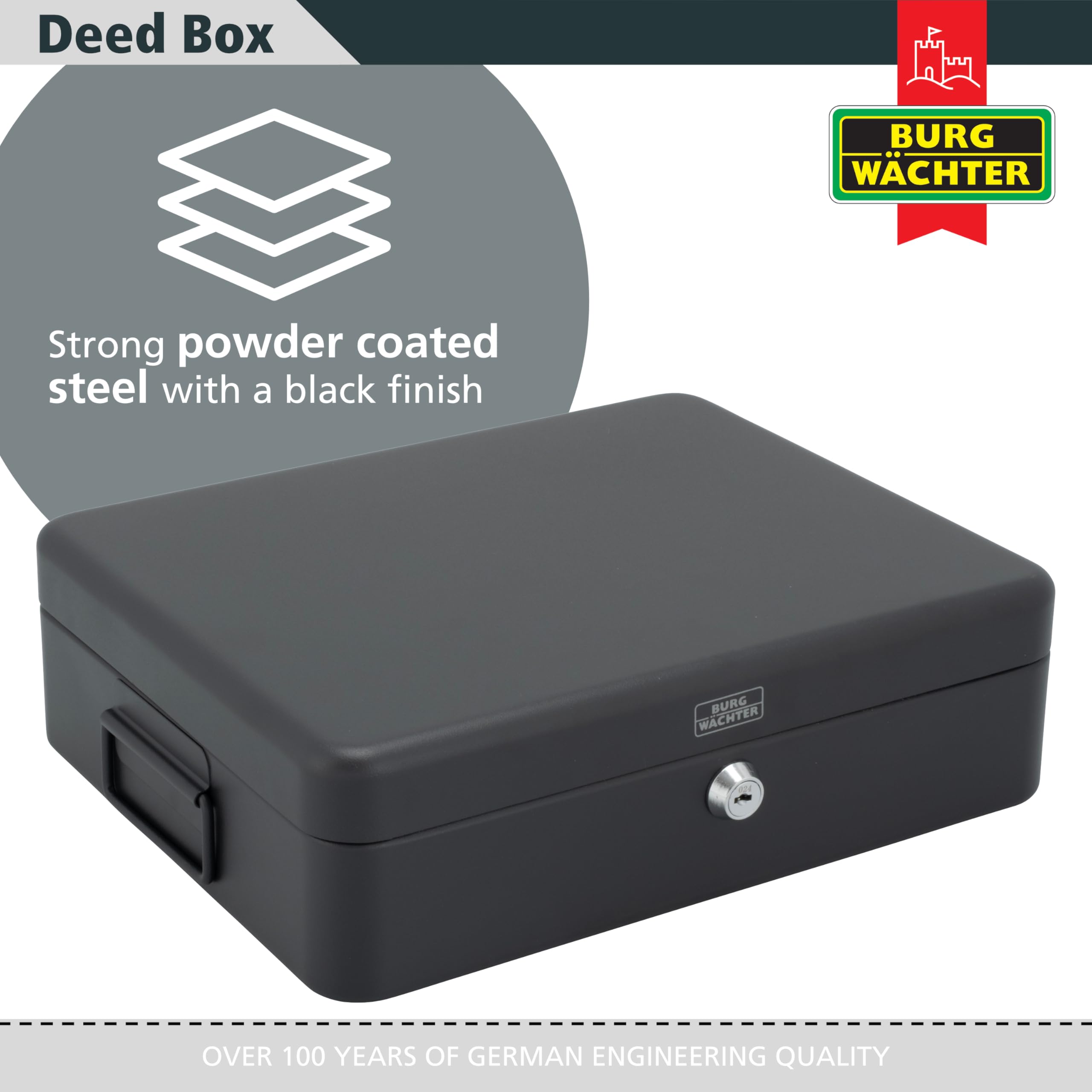 Sterling DB01 Deed Box - 12 Inch Capacity | Black Powder Coated Steel | Lockable