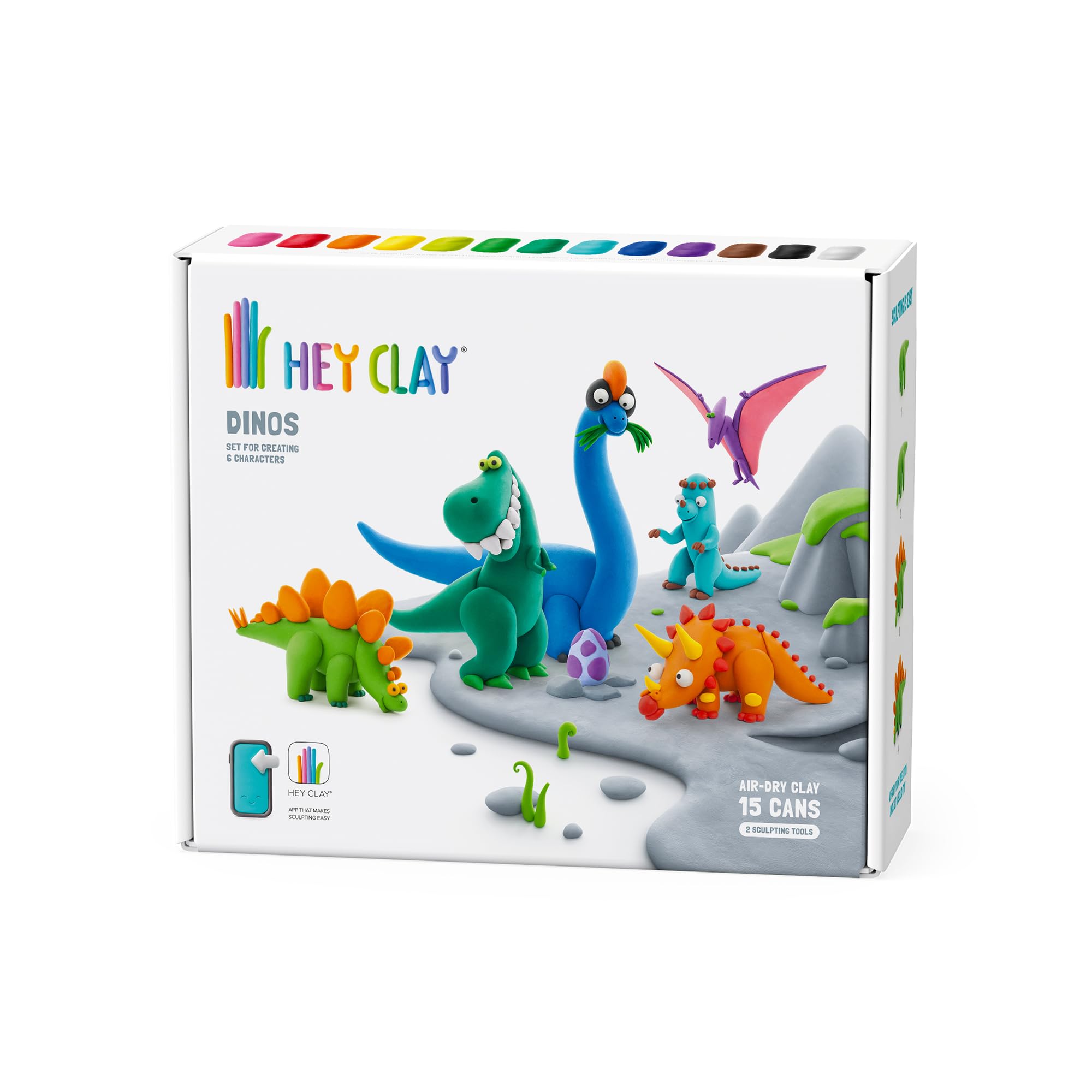 HEY CLAY Dinos Set - Air Dry Modeling Clay Kit with 15 Colors & Sculpting Tools for Kids 3+ 1