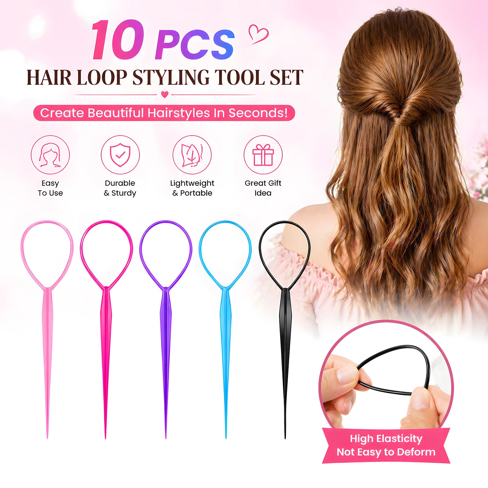Muexoee Hair Tool Set - 10-Piece Ponytail & Braid Pull Through System | Multi-Color 2